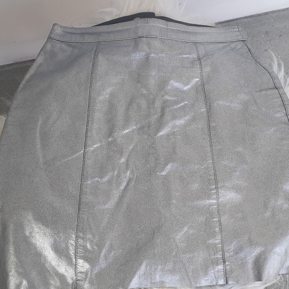 New LF Furst Kind silver Metallic leather Mini Skirt biker Pencil skirt S M - Picture 6 of 9